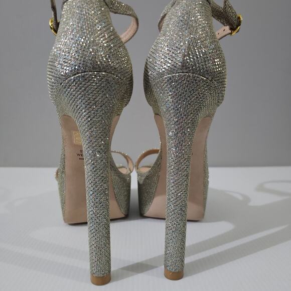 Stuart Weitzman Nudistcurve Hollywood Heel Womens Size 8 Platino Platform Sandal - Picture 11 of 15